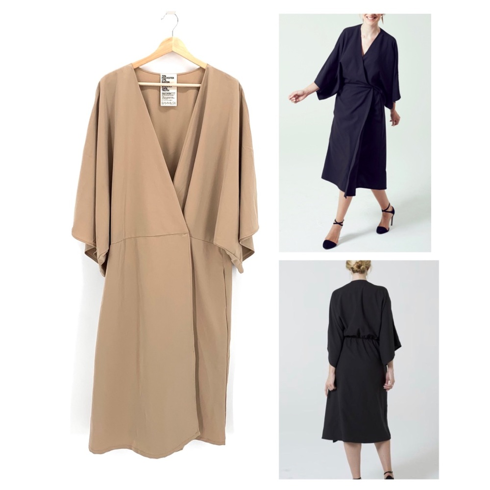 Bammies Career Ready Minimalist Connell Faux Wrap Dress in Tan Size 2X Neutral